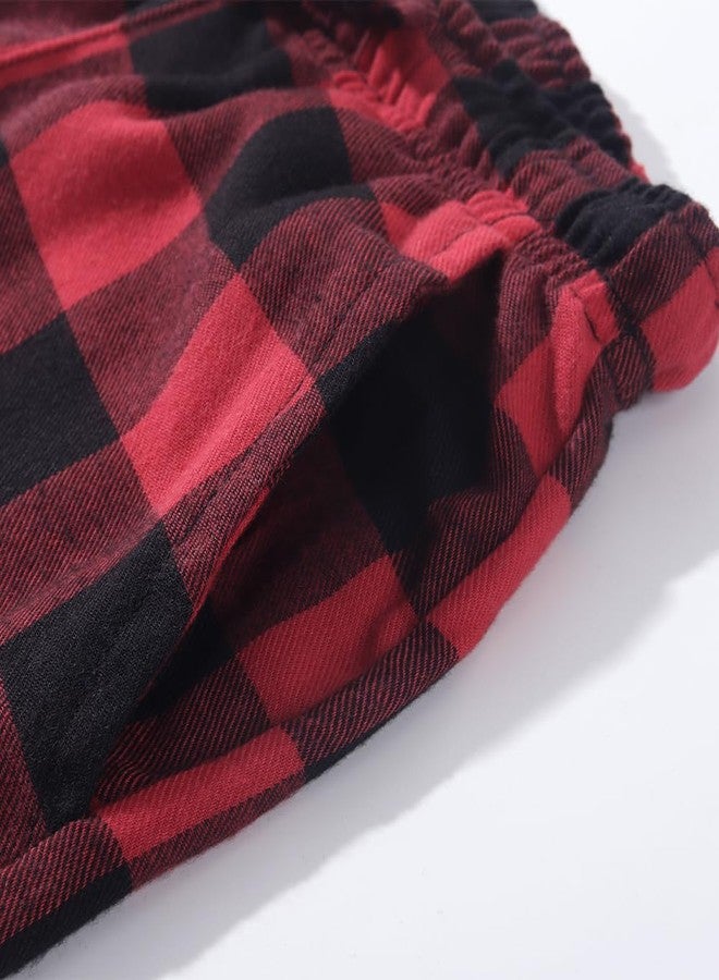 Spring&Gege Boys Soft Plaid Pajamas Pants Flannel PJ Pants Lounge Long Bottoms, Black and Red, 9-10Years - Image 4